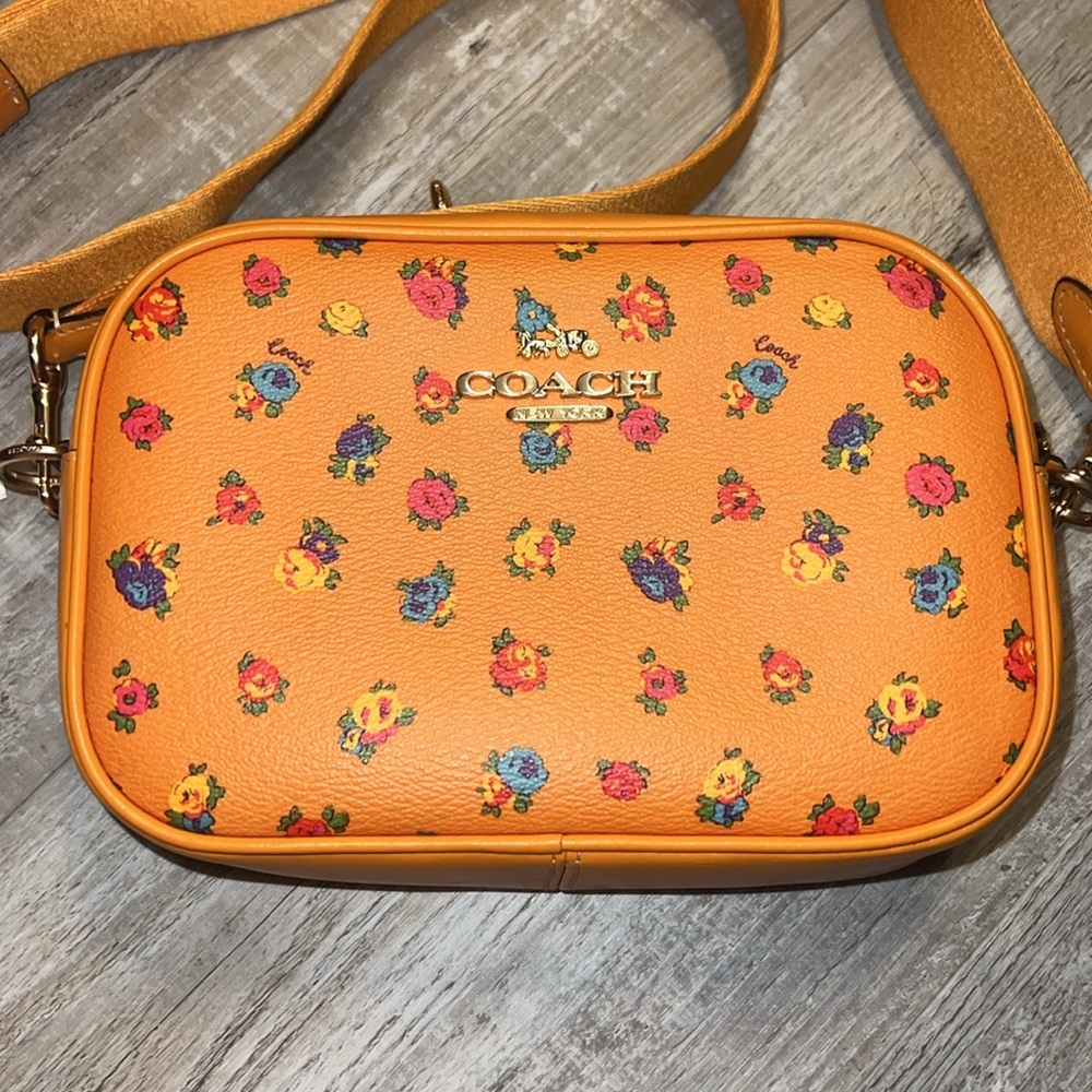 Coach Mini Camera Crossbody/Shoulder Bag Light Orange Floral Multi